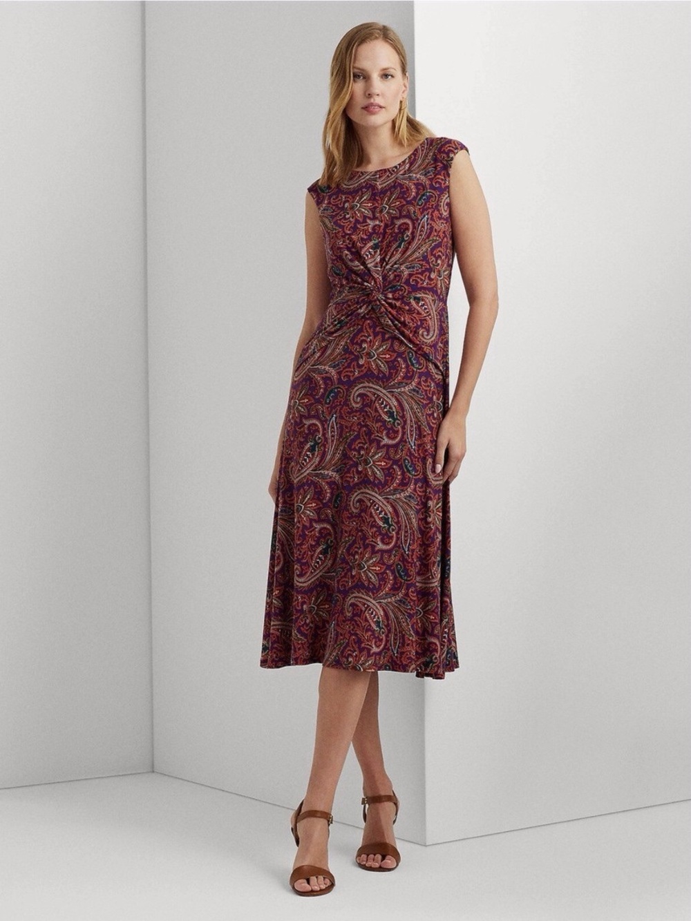 Lauren Ralph Lauren Black Label Paisley Twist Front Maxi Dress Women’s Size 16